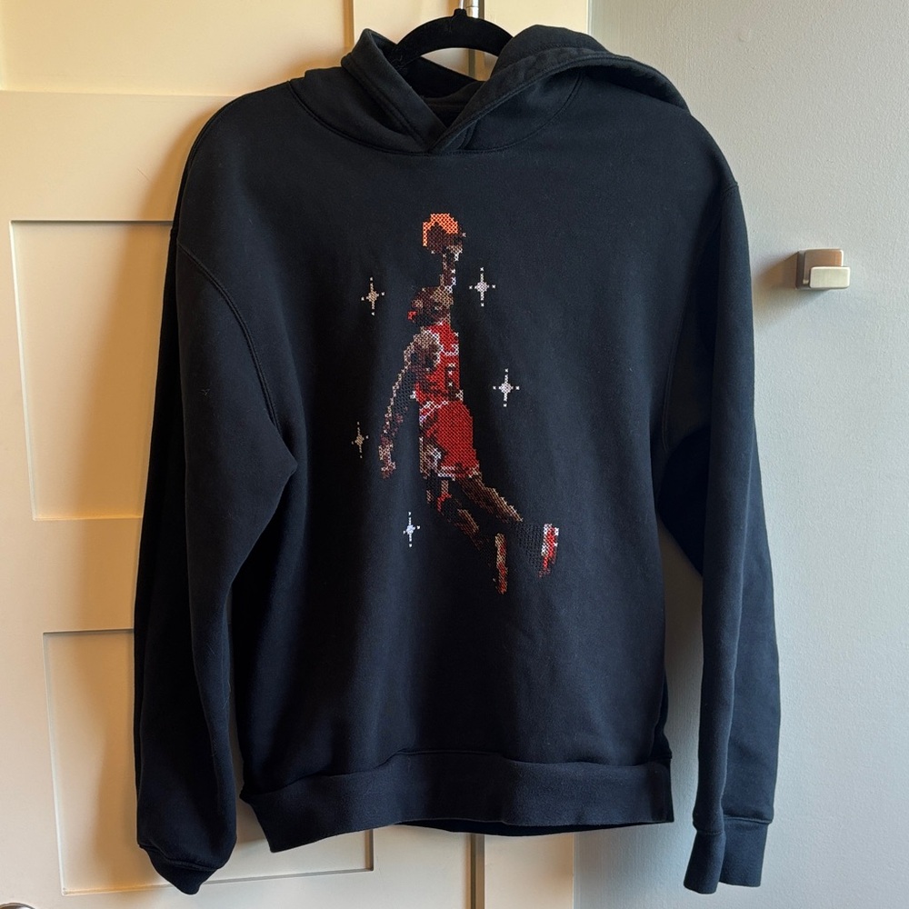 Air Jordan small slam dunk contest stitched pixelated  black hoodie
